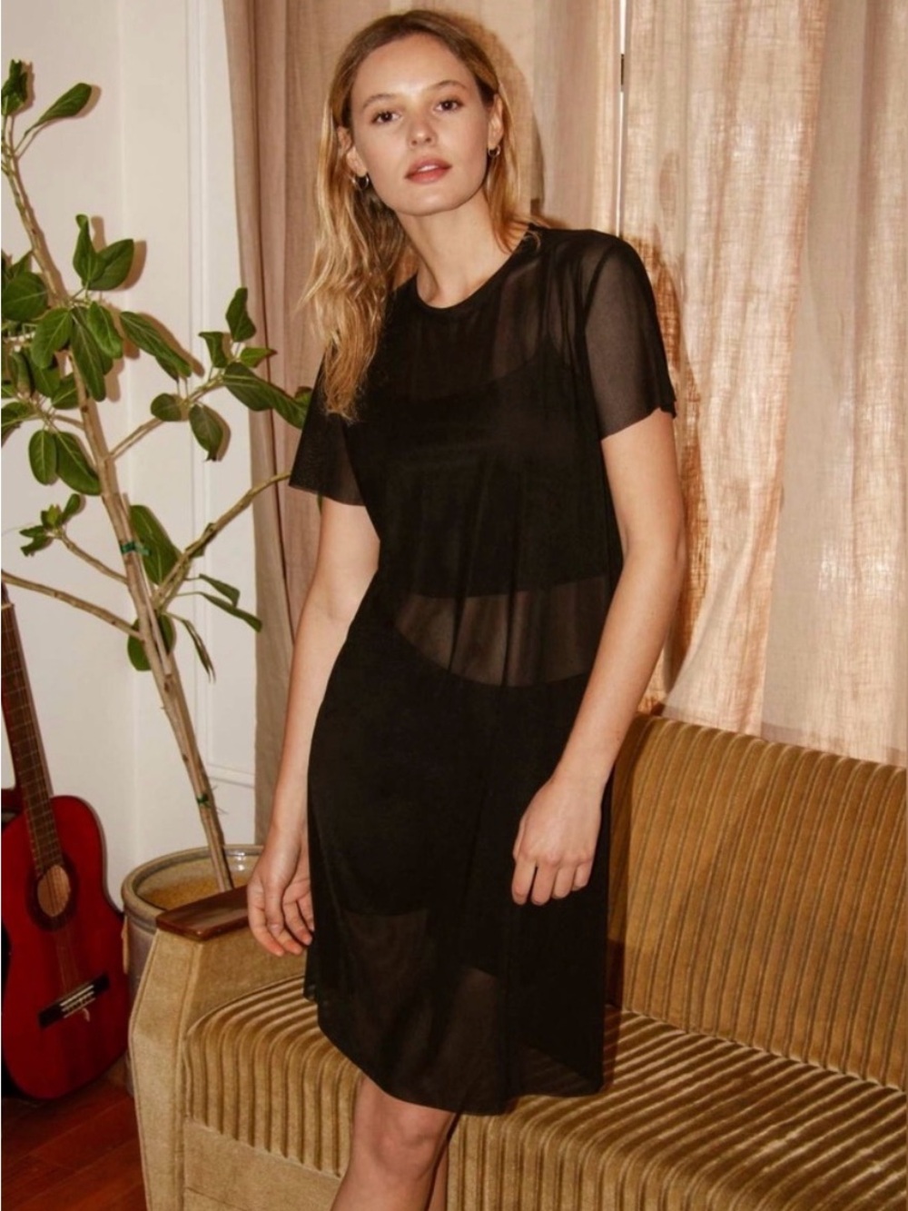 Aritzia Wilfred Free Black Mesh T-Shirt Dress Size Small